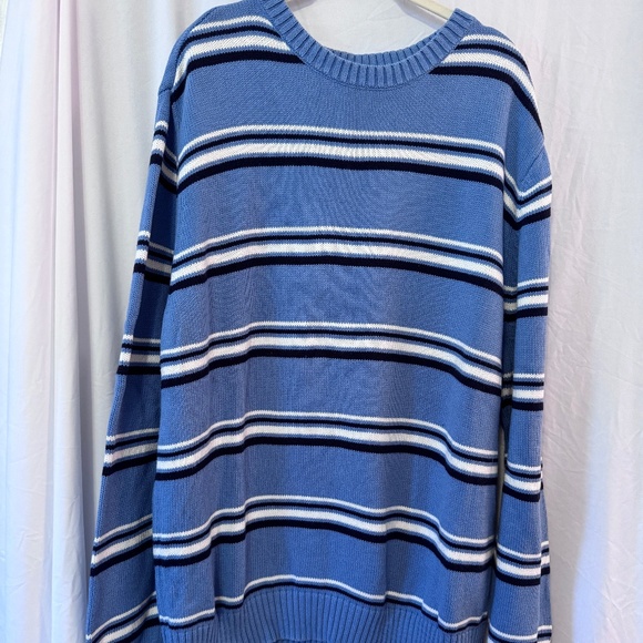 St. John’s Bay Men’s XL Cotton Crew Neck Sweater Light Blue Navy Stripes - Picture 1 of 3
